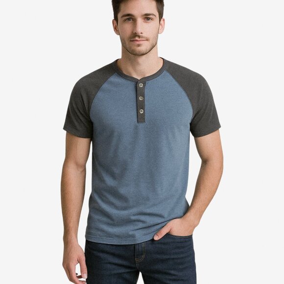 Flag & Anthem Men's Soft-Wash Blue Raglan Short Sleeve Henley T-Shirt Size S NWT - Picture 1 of 12